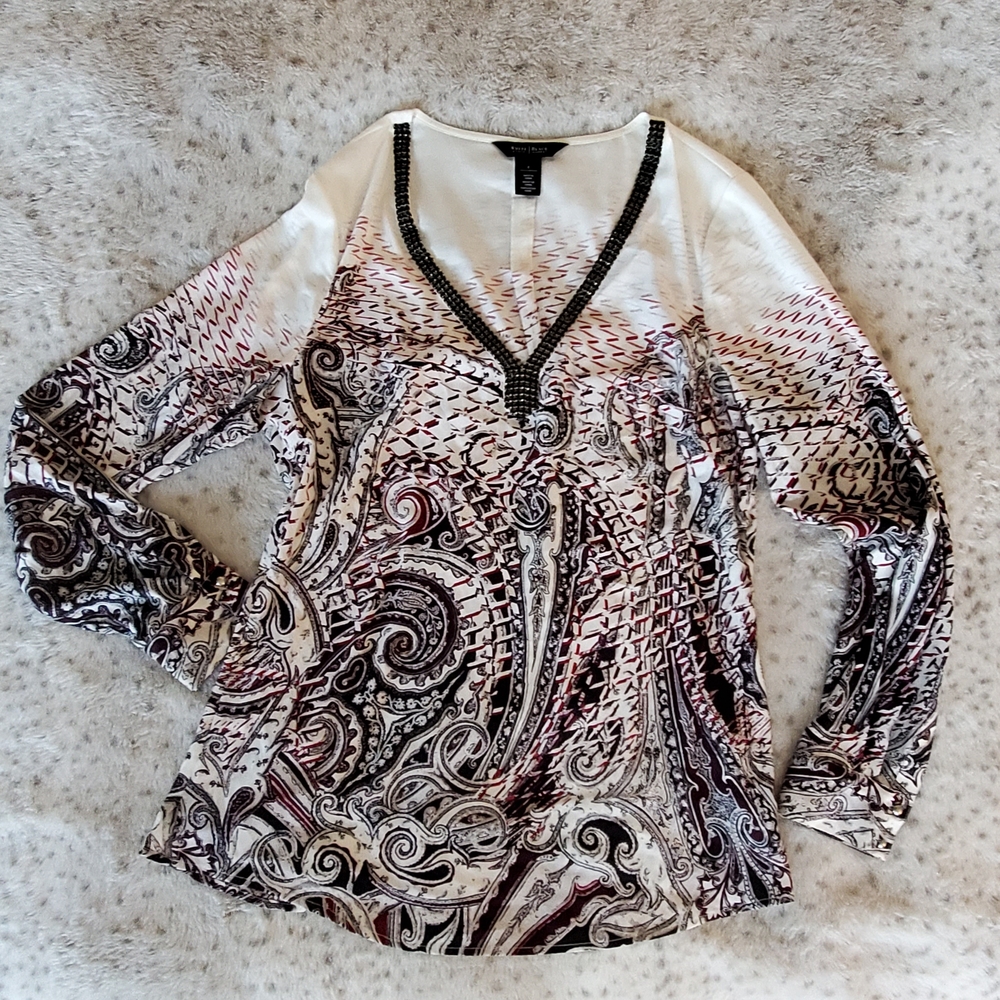 White House Black Market Paisley V-Neck Blouse